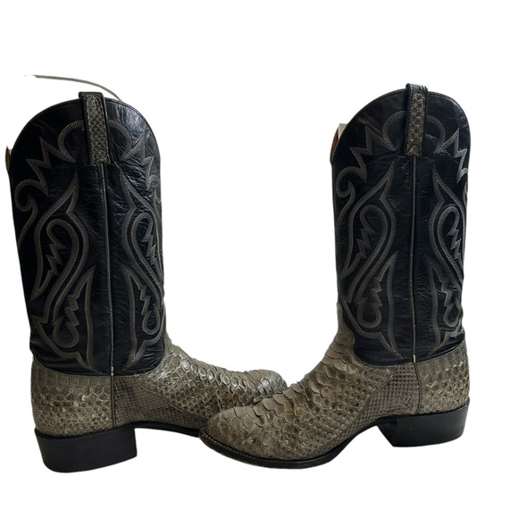 J Chisholm Snakeskin Leather Python Cowboy Boots Men's Sz 10 EE Leather Lined - Picture 9 of 16